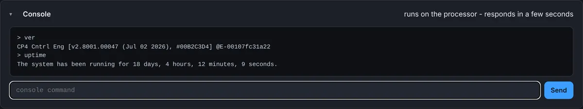 Remote console & reboot panel in Processor Monitor